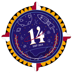 Terps in Space Mission 14 patch consisting of a circular emblem with a cartoon rocket in the middle